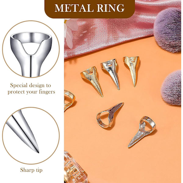 Sæt med 6 hårskille- og udvælgelsesværktøjer Metalhårskilleringe Halloween Cosplay Negle Finger Skille Ringe