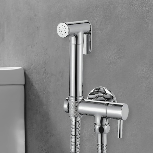 WC-sæt med fleksibel holder, bruser, krom, sølv