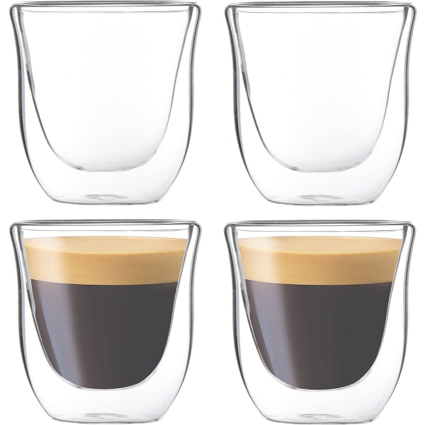 4-pak 80 ml espressokopper, termoisolerte espressokopper med dobbel vegg, glasskaffekopper