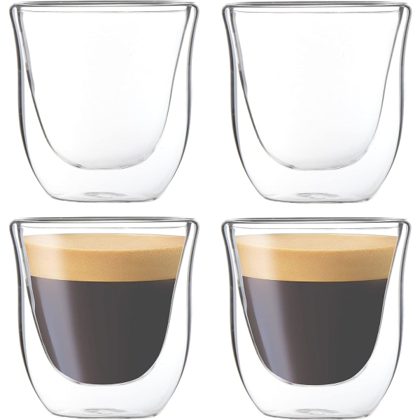 4-pak 80 ml espressokopper, termoisolerte espressokopper med dobbel vegg, glasskaffekopper