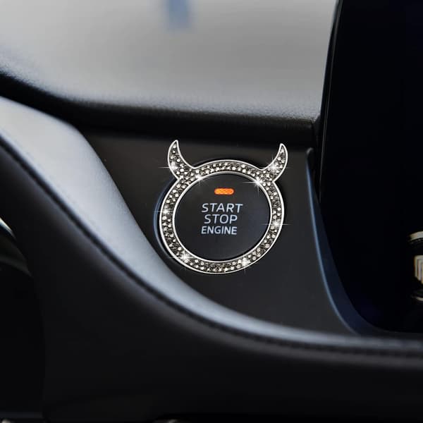 Bling Bilmotor Startknap Dæksel Universal Push Start Stop Dekoration 2 stk Rhinestone Lille Djævel til Bil Interiør Tilbehør