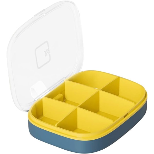 Transparent Lag Pill Box Organizer, Bærbar Lomme Pill Box, Stor Kapasitet med Dypt Rom (6 Rutenett, Gul)