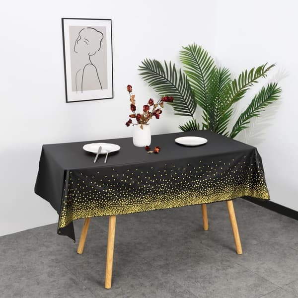 10 pakker sorte og guld festduge, engangsduge, borddækning til fest, 274x137cm (SORT GULD-10 PAKKER) Black