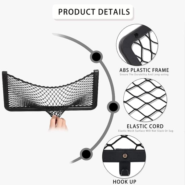 Stykker Bilopbevaringsnet, med Krog, Elastisk Bagagerumsnet, 36 * 18 cm, til Bil, Autocampere