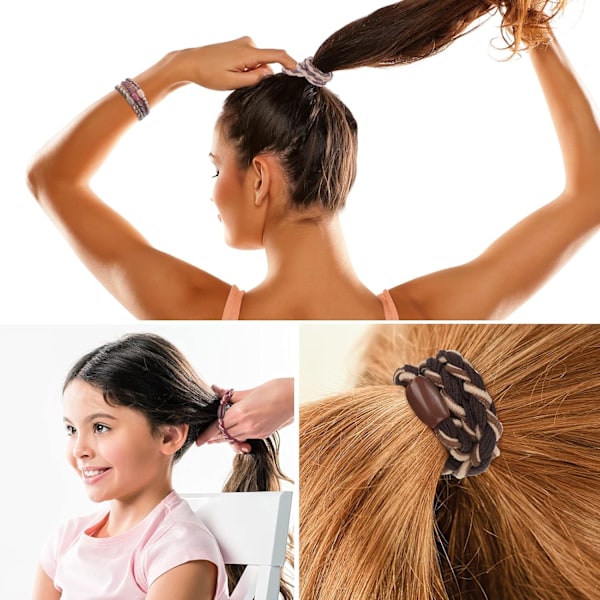 12 stycken elastiska hårband i bomull, flätade hårband, flätade hästsvansaccessoarer för kvinnor (blandade färger) Set 2