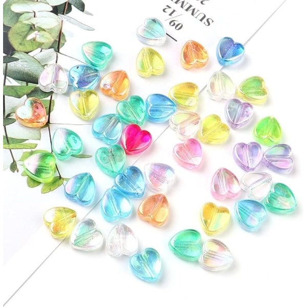100 st Heart AB Color Pärlor Hjärtformade Plastpärlor för smyckestillverkning，Mixed Color Love (Hjärtfärg)