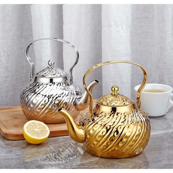 1400ml Rustfrit Stål Tekande med Infuser, Antik, Velegnet til Induktion eller Gasblus