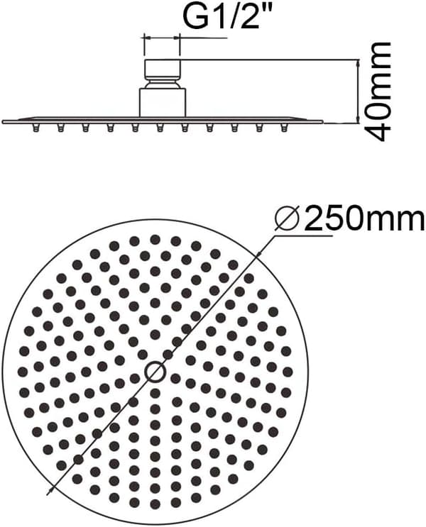 Brustet Stål Bruseshower, 25CM Bruseshower, Universal Regnbruseshower 1/2\" Gevind