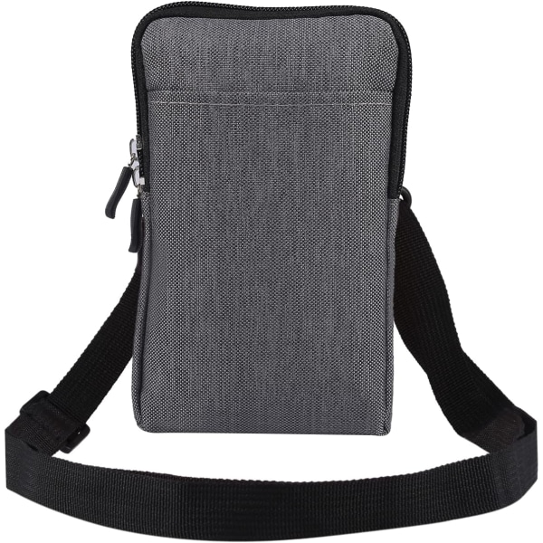 Mobiltelefon axelväska, mobiltelefon bältesklämma hållare, axelväska dragkedja crossbody grey Large size