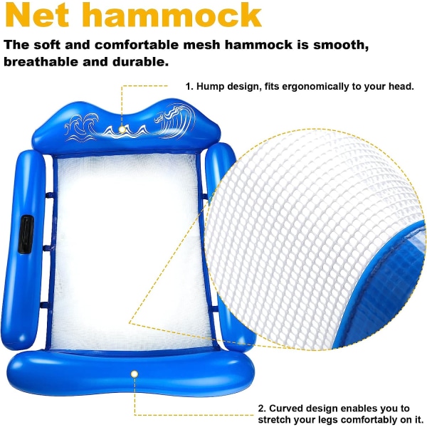 Uppblåsbar hängmatta för poolflottor, flerfunktionsuppblåsbar hängmatta för poolstolar för vuxna