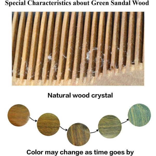 Handgjord träkam i grönt sandelträ - 100 % naturlig, antistatisk och doftande håravskiljare för män och kvinnor.