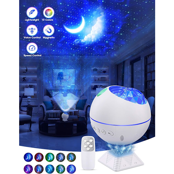 Mini LED-stjärnprojektor nattlampa, 120° roterande fjärrstyrd galaxbelysningseffekter molnlampa, perfekt present till barn (Mini vit)