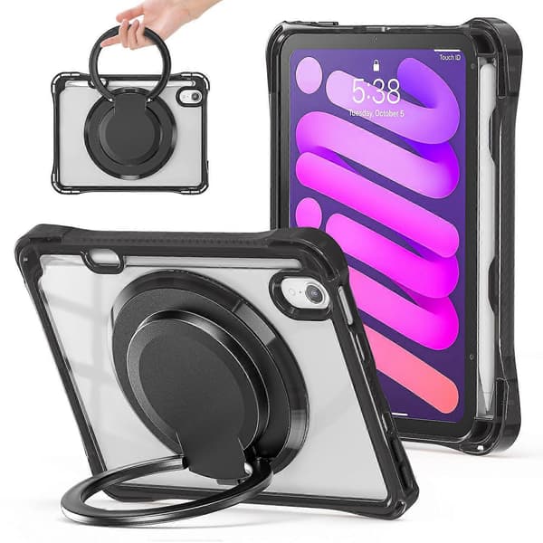Fodral för iPad mini (2024)/mini (2021) Roterbart Ställ PC TPU Akryl Tablet Skydd - Svart