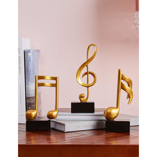 Konst 3 st Musiknot Present Ornament Musikalisk Skulptur Staty Piano Dekor Figur Guld 18cm