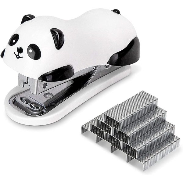 Mini Cute Panda stationär häftapparat, kontorshäftare, kapacitet för 12 ark, inkluderar inbyggd klammerborttagare