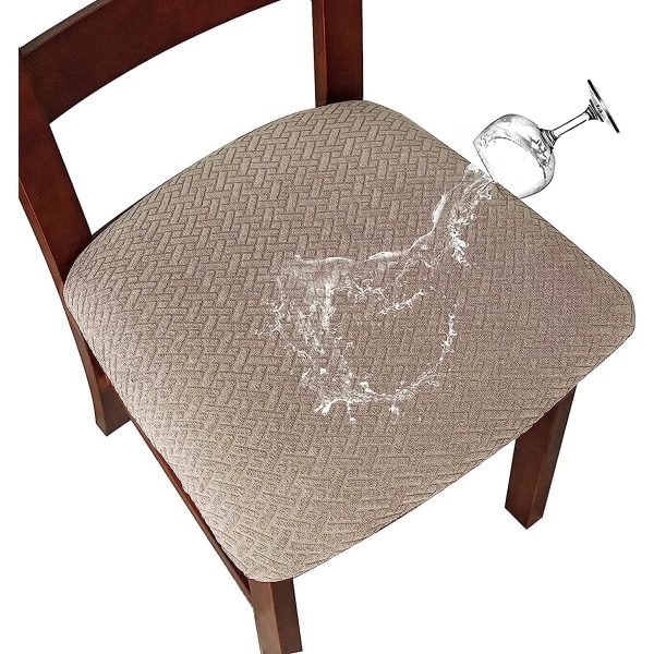 Stolskydd 2/4 st stolskyddsöverdrag avtagbart vattentätt stolsöverdrag tvättbart Jacquard elastiskt stolsöverdrag (Tan, 4 st)