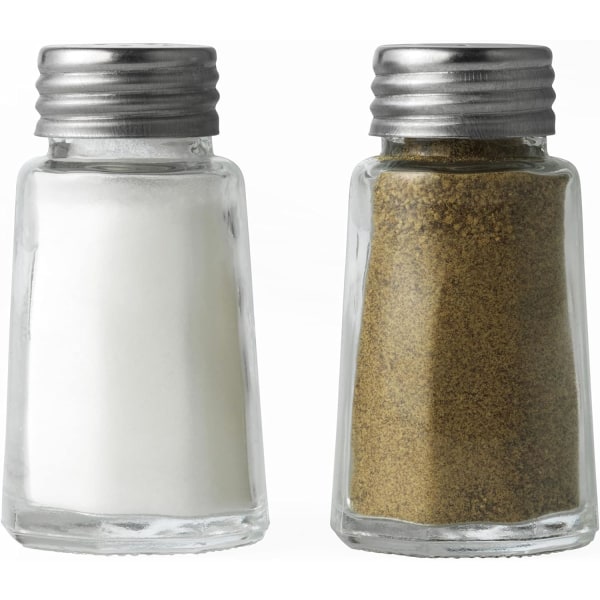 Salt & Pepper Shakers - Set med 2, Mini Classic Seasoning Mills, BPA-fri glas, rostfria skruvlock, kök, kapacitet: 30g salt/30g peppar