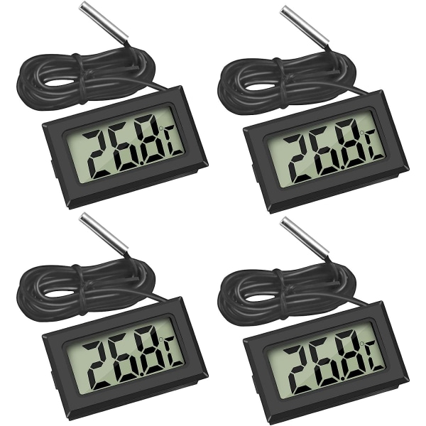 4x digital LCD termometer temperaturmonitor med extern sond för kyl och frys Kylskåp Akvarium (4x svart)