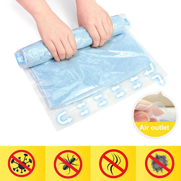 Rul op opbevaringsposer til rejser, 4 pakker mellemstore 60x40cm kompressionsposer til kufferter, ingen vakuum nødvendig, spar mere plads på rejsen