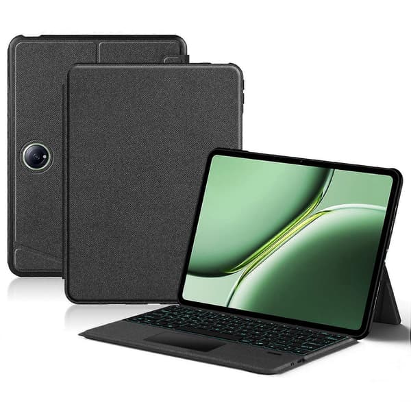 Læderetui + Bluetooth-tastatur med baggrundsbelyst touchpad til OnePlus Pad Go