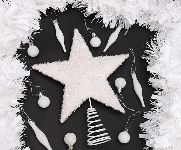 19 cm Vakker Hvit Glitterende Tretoppstjerne - Juletrepynt