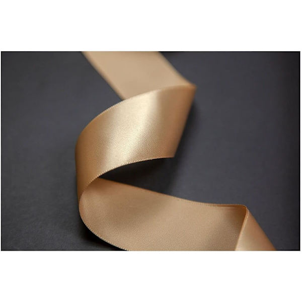 2 ruller 22m Champagne Gold Silke Satin Stofbånd, 20mm Polyester Dobbeltsidet Satinbånd, Ballonbånd Valentinsbånd Julebånd