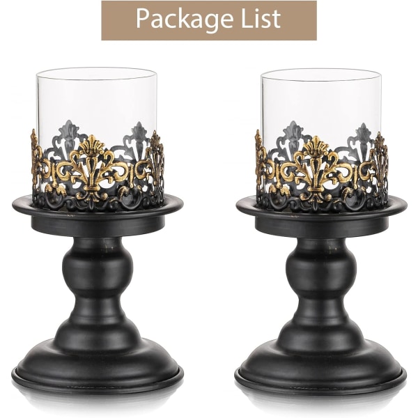 Shabby Chic kynttilänjalat mustat kynttilänjalat, koristeelliset metalliset kynttilänjalat