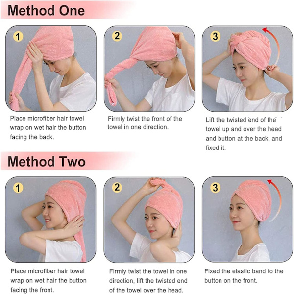 3 st mikrofiberhårhandduk turban wrap för kvinnor, mjuk mikrofiber snabb torkande hårhandduk turban med två knappar för vått/kort/lockigt/fint hår
