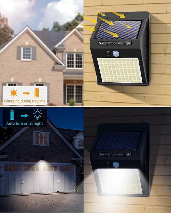 5 Pakke Solcellelamper Utendørs, 3 Moduser Utendørslys Bevegelsessensor 100 LED Vanntett