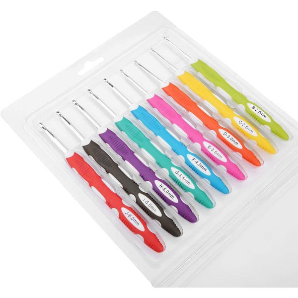 Hooks 9pcs virknål set stickning slät nål verktyg ergonomiskt plasthandtag aluminiumkrok