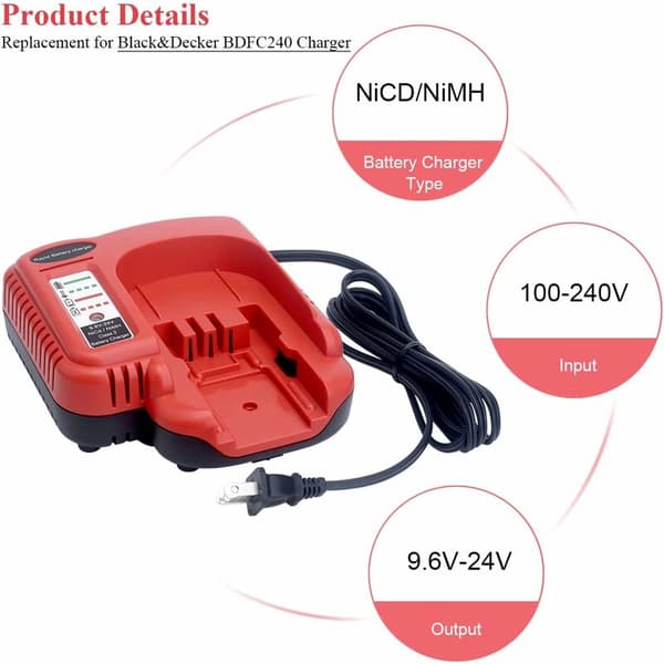 For Black & Decker BDFC240 9.6V-24V Verktøy NiMH NiCd Batterilader