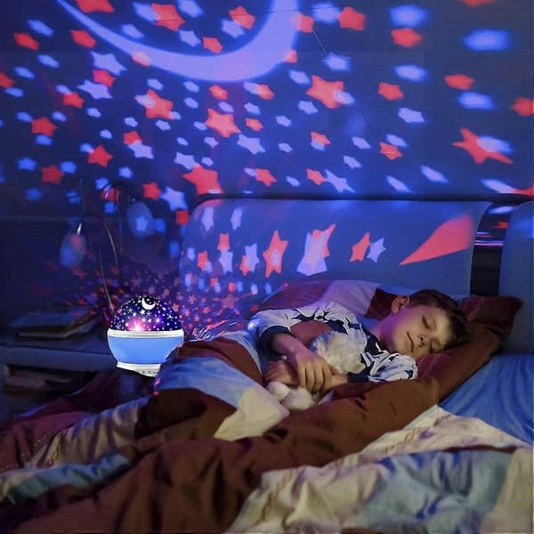 Stjerneprojektor, Nattlampe Gaver Roterende Stjerne Måne Lys, Blå