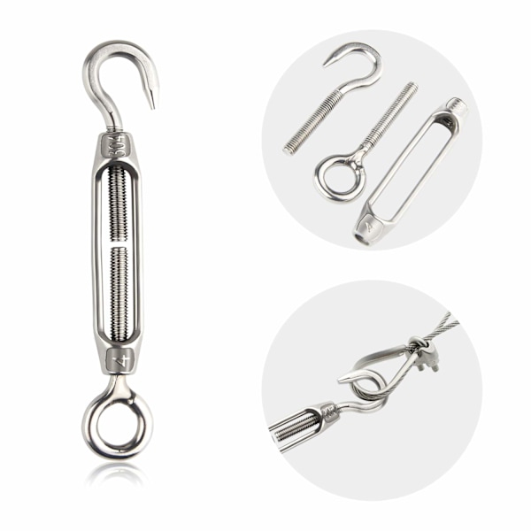6 stk. Wire Turnbuckle Turnbuckle M4 Rustfrit stål Justerbar Turnbuckle Krog og Øjesæt Heavy Duty