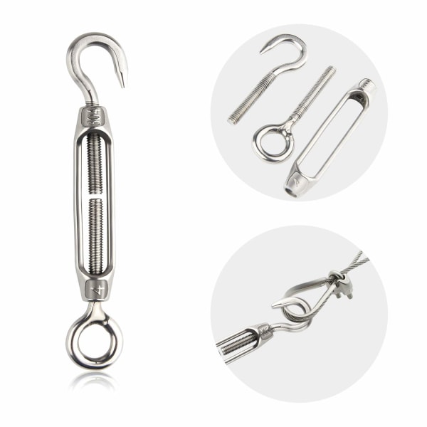 6 stk. Wire Turnbuckle Turnbuckle M4 Rustfritt Stål Justerbar Turnbuckle Hook and Eye Set Heavy Duty