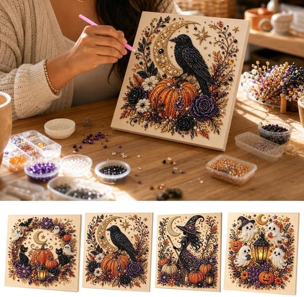 Halloween Spøgelse Perlekunst DIY Sæt, Spooky Sød 3D Diamantmaleri Håndværk, Sød Spøgelse Græskar Lærredskunst, Farve D color D