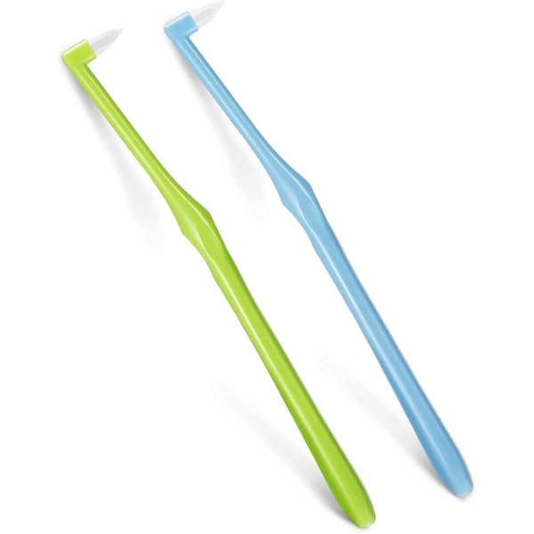 2 delar Tuft Tandborste Tuftad borste, smala tandborstar med mellanrum Trimma tandborste för detaljrengöring (grön, blå)