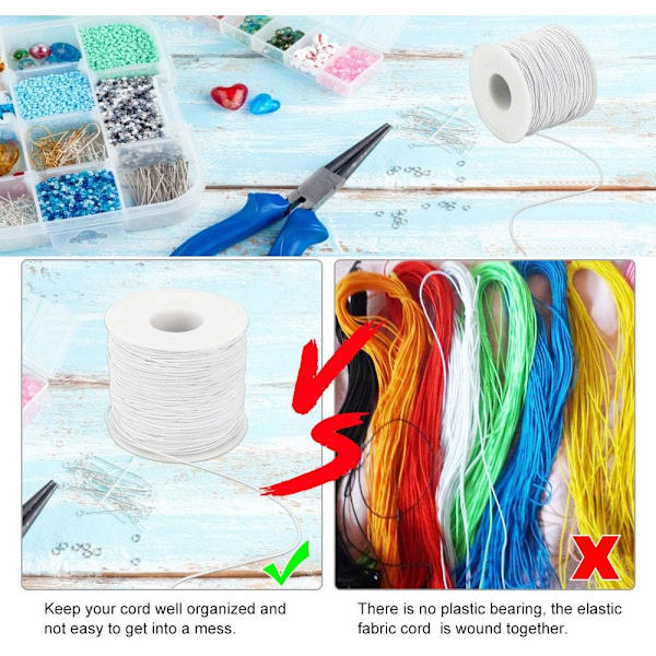Elastisk sladd för smyckestillverkning, 1 mm elastisk snörband rund pärlbandstråd stretchtyg hantverkssnöre vit hantverksrem