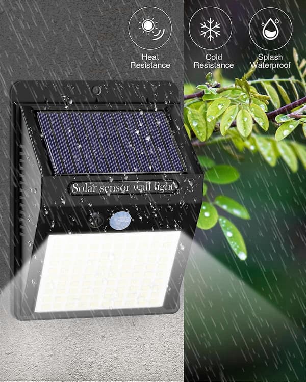 5 Pakke Solcellelamper Utendørs, 3 Moduser Utendørslys Bevegelsessensor 100 LED Vanntett