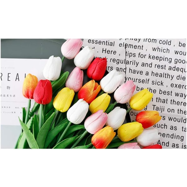 Kunstige PU-tulipaner 10 stk. Real Touch Kunstige Blomsteroppsats Buketter til Hjemmekontor Bryllupsdekorasjon (Rosa)