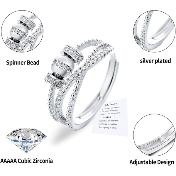 Fidget Ring för dotter - Silver Spinner Ring med kubisk zirkonia