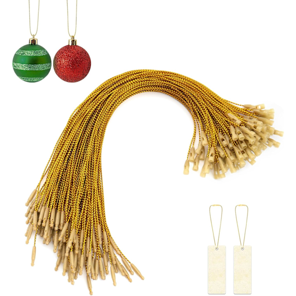 100 stk Juletrær Ornament Henger Strenger Snap Festespille Tag Cord, for Juletrær Pynt Kuler Gave Tag Gold
