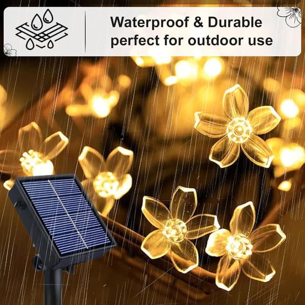 Solar Utendørslys - 12m 100LED - Sakura Lys - 8 Moduser Vanntett Solar Hagebelysning