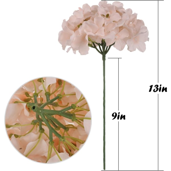 Silke Hortensiahoder Kunstige Blomsterhoder for Hjemme Bryllupsdekor, Pakke med 10 light pink