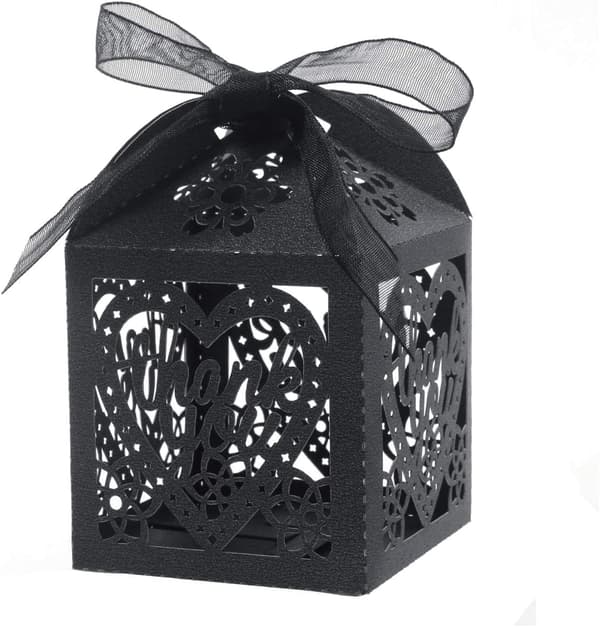 Laser Cut Boxes 60 st Tack Presentförpackningar Bröllop Fest Godisaskar Spets Godisaskar Black