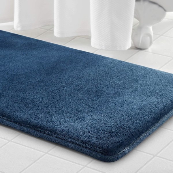 Memory Foam Bademåtte Skridsikker Absorberende Super Hyggelig Fløjls Badeværelse Tæppe til badeværelse Navy 17" X 24"