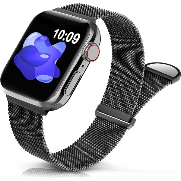 Metal rustfrit stålrem kompatibel med Apple Watch-remme, justerbar rem magnetisk armbånd til iWatch Series 7 6 5 4 3 2 1 SE unisex Black 38/40/41 mm