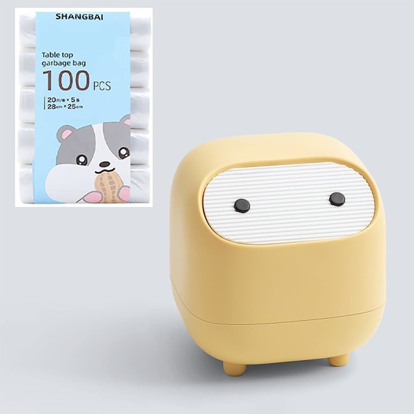 Mini Ninja søppelbøtte, utstyrt med 100 stk små søppelposer, trykk på topplokket skrivebord søppelbøtte