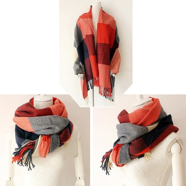 Dametæppe Langt Ternet Tæppe Chunky Oversized Vinter/Varmt Halstørklæde Store Tartan Halstørklæder Wrap Sjal Gaver