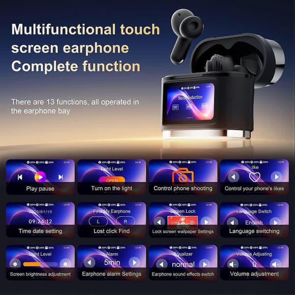 Type C BD2 Smart Digital Display Touch Screen Trådløst Bluetooth Headset ANC+ENC Støyreduksjon