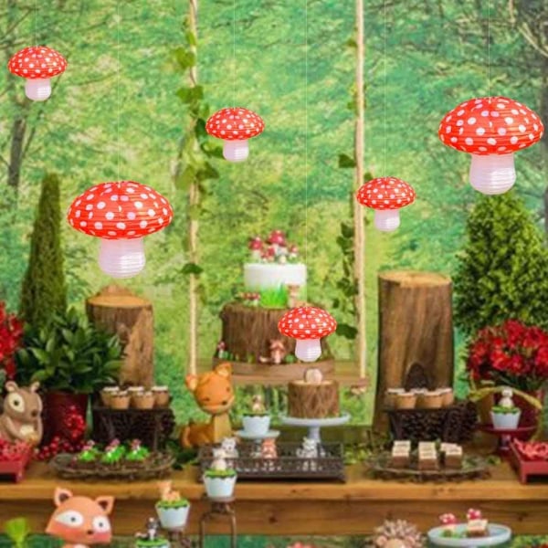 3st stora svampformade papperslyktor för Forest Jungle Wonderland tema födelsedagsfest dekoration